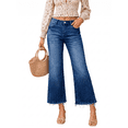 thumbnail image 1 of DOKOTOO Women's High Waisted Jeans Stretchy Comfort Fit Flared & Straight Leg Trendy Raw Hem Loose Fit 90s Retro (Plus Size Available), 1 of 9