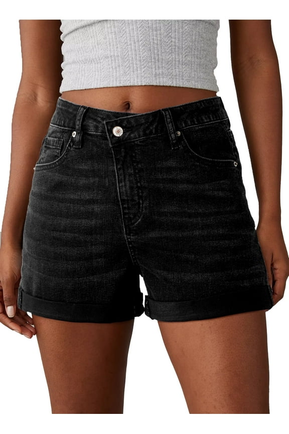 Women's Jean Shorts High Waisted Stretchy Denim Shorts Summer Casual Rolled Hem Distressed Shorts Lightweight Zimbaplatinum Denim Shorts