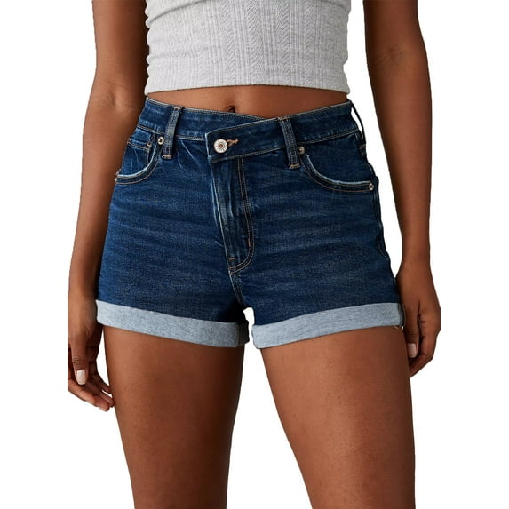 DOKOTOO Women's Jean Shorts High Waisted Stretchy Denim Shorts Summer Casual Rolled Hem Distressed Shorts Lightweight Zimbaplatinum Denim Shorts