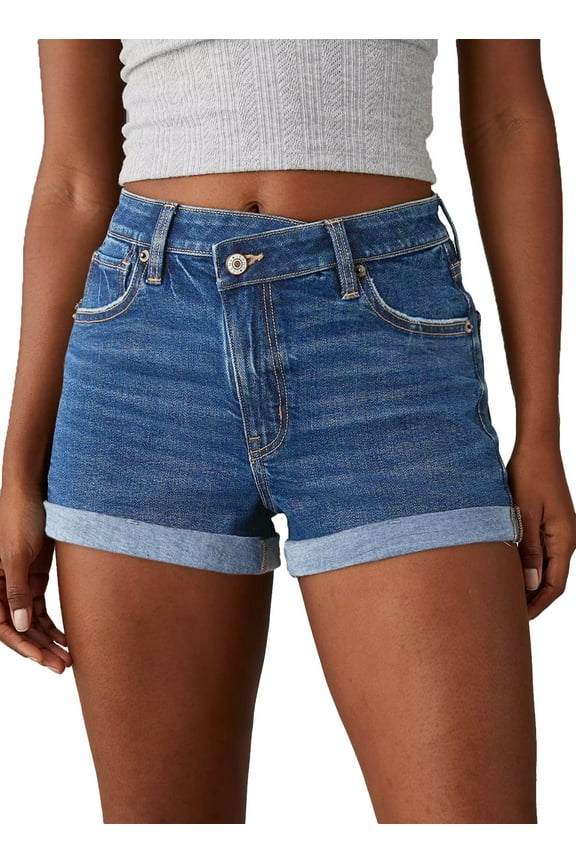 Women's Jean Shorts High Waisted Stretchy Denim Shorts Summer Casual Rolled Hem Distressed Shorts Lightweight Zimbaplatinum Denim Shorts