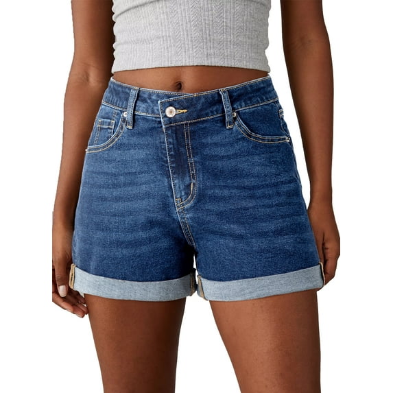 DOKOTOO Women's Jean Shorts High Waisted Stretchy Denim Shorts Summer Casual Rolled Hem Distressed Shorts Lightweight Zimbaplatinum Denim Shorts