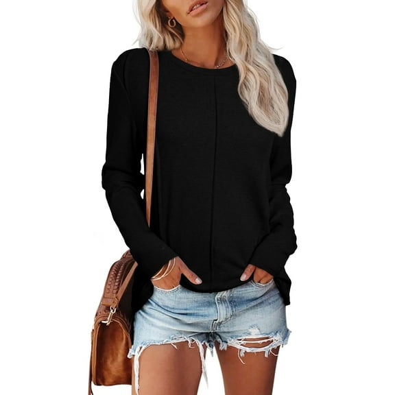 DOKOTOO Women's Lightweight Pleated Sweater Fall Long Sleeve Crewneck Ribbed Knit Casual Basic Shirts