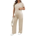 thumbnail image 1 of DOKOTOO Women's Maternity Sets 2 Piece Sets Ribbed Knit Short Sleeve Outfit Maternity Lounge Wear Soft Pregnant Pajamas Plus Size Sweatsuits Sets, 1 of 8