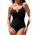 thumbnail image 1 of DOKOTOO Women's One Piece Swimsuit Tummy Control V Neck Color Block Adjustable Straps Bathing Suit, 1 of 12