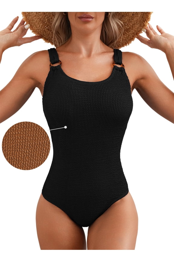 Women's One Piece Swimsuits Tummy Control Ribbed Bathing Suit Wide Straps 1 Piece Swimsuit