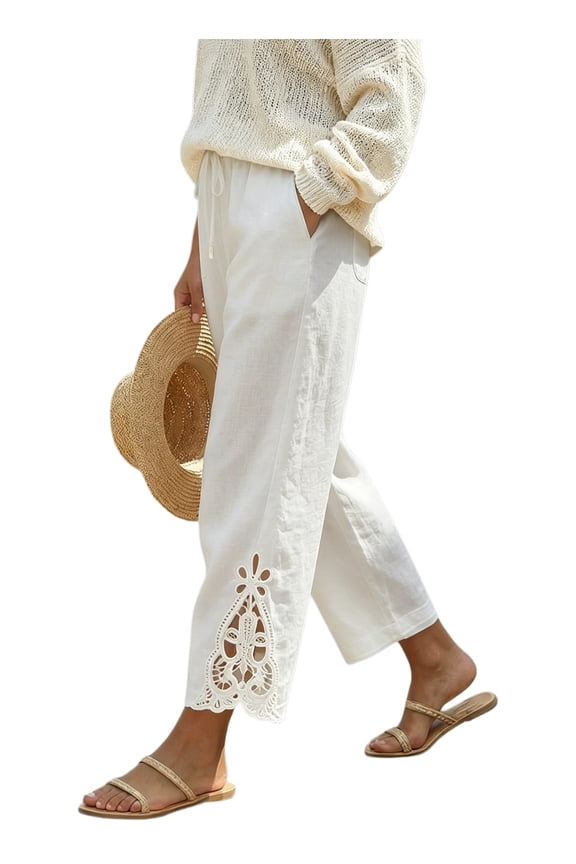 Women's Pants Elastic Waist Drawstring Pants Casual Cotton Pants Lightweight Lounge Pants with Pockets Size L