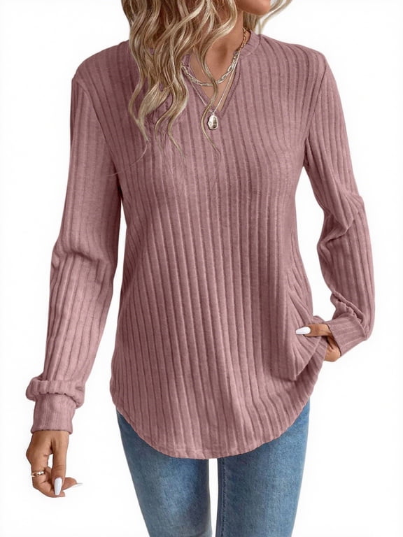Women's Tunic Shirts Long Sleeve V Neck Dressy Blouse Tops
