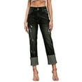 thumbnail image 1 of DOKOTOO Women's Ripped Casual Jeans Cuffed High Waisted Denim Pants Black Boyfriend Jeans, 1 of 9