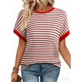 thumbnail image 1 of DOKOTOO Women's Short Sleeve T Shirts Summer Ribbed Knit Crewneck Striped Loose Basic Tee Casual Tops Blouses, 1 of 8