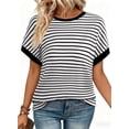 thumbnail image 1 of DOKOTOO Women's Short Sleeve T Shirts Summer Ribbed Knit Crewneck Striped Loose Basic Tee Casual Tops Blouses, 1 of 8