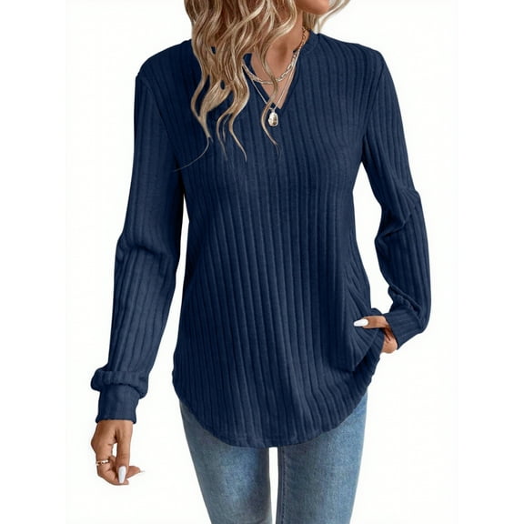 DOKOTOO Women's Long Sleeve Shirt V Neck Casual Fall Tops Lightweight Sweaters