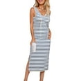 thumbnail image 1 of DOKOTOO Women's Summer Vacation Dress - V Neck Sleeveless Side Split Casual Striped Beach Dress, 1 of 8