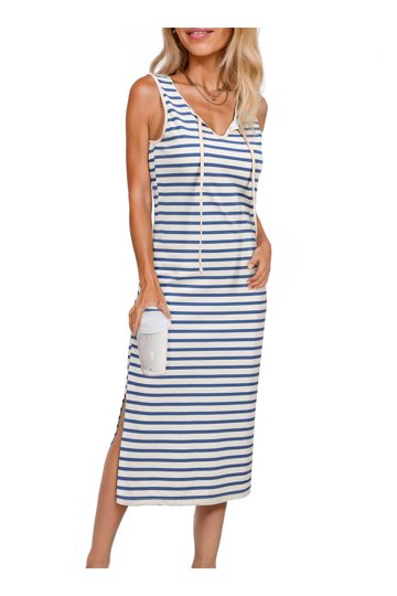 Women's Summer Striped Dresses Casual Color Block Crewneck A-Line T