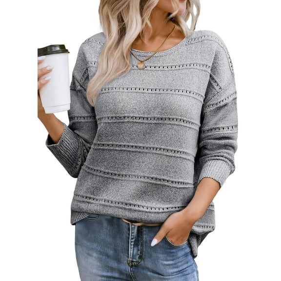 DOKOTOO Women's Sweaters Boat Neck Crochet Hollow Out Knit Tops Trendy Fall Lightweight Sweaters for Women​