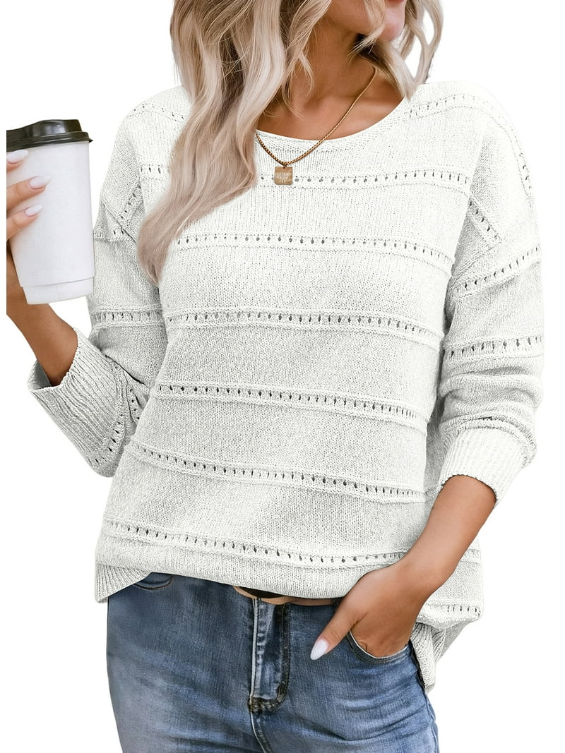 DOKOTOO Women's Sweaters Crochet Hollow Out Fall Winter Boat Neck