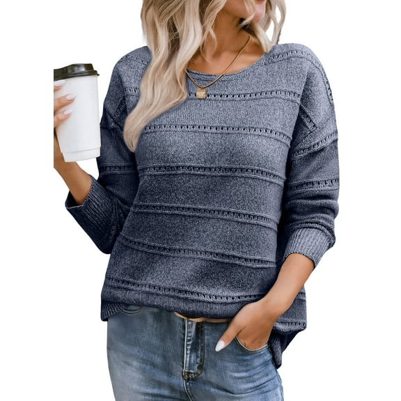 DOKOTOO Women's Sweaters Lightweight Boat Neck Crochet Hollow Out Fall Knitted Pullover Tops for Women​