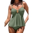 thumbnail image 1 of DOKOTOO Women's Swimsuit Tankini Tummy Control Metal Shell Two Piece Bathing Suits Padded Tankini Swimwear Green L US12-14, 1 of 11