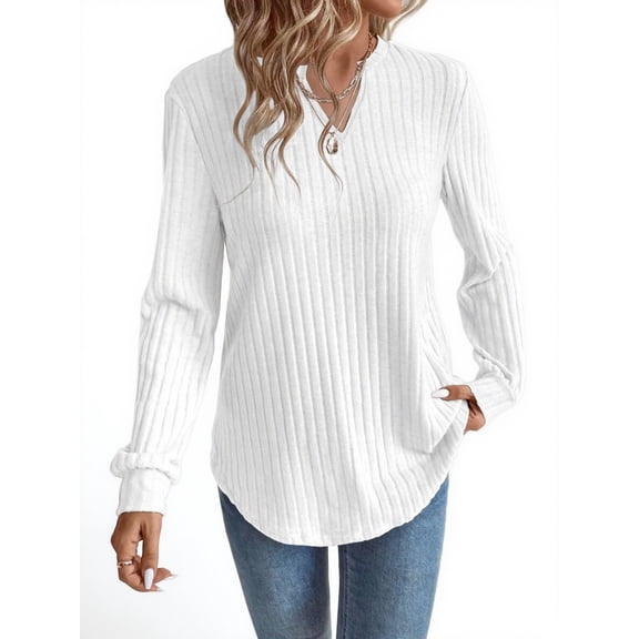 DOKOTOO Women's Tunic Shirts Long Sleeve V Neck Casual Lightweight Sweater Blouse Tops