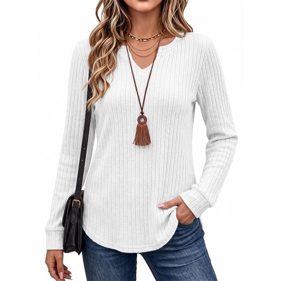 DOKOTOO Women's Tunic Shirts Long Sleeve V Neck Casual Lightweight Sweater Blouse Tops