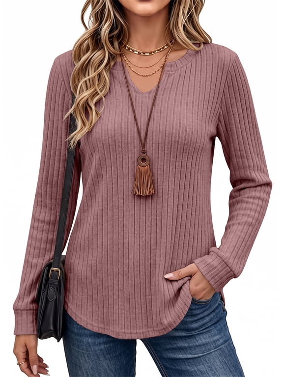 Women's Tunic Shirts Long Sleeve V Neck Dressy Blouse Tops