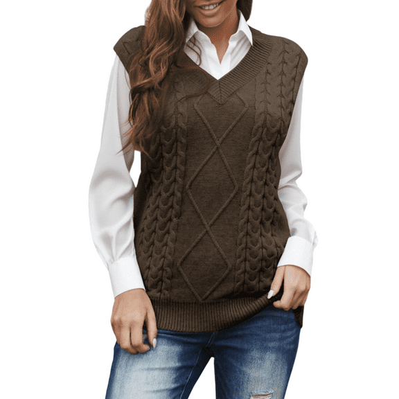 DOKOTOO Women's Oversized V Neck Sleeveless Sweater Vest Loose Knit Fall Pullover