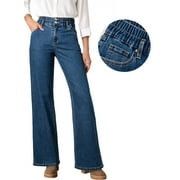 DOKOTOO Women's Wide Leg Jeans High Waist Elastic Waistband Denim Fashion Stretchy Casual Pants with Straight Leg