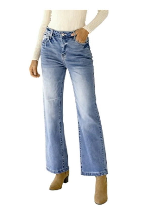 Women's Wide Leg Jeans High Waist Fashion Relaxed Fit Wide-legs Denim Pants Fashion Stretchy Boyfriend Jeans with Pockets US Size 10