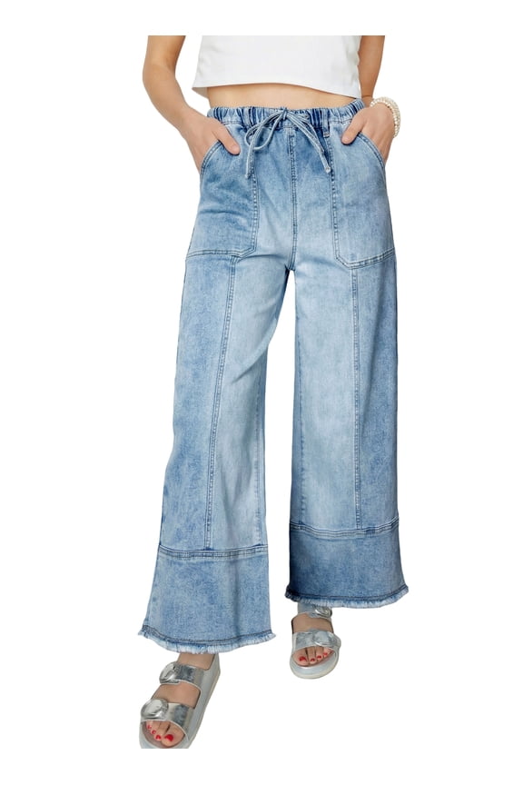 Women's Wide Leg Jeans High Waisted Baggy Jeans for Women Stretchy Denim Pants with Drawstring and Big Pockets (Plus Sizes Available)