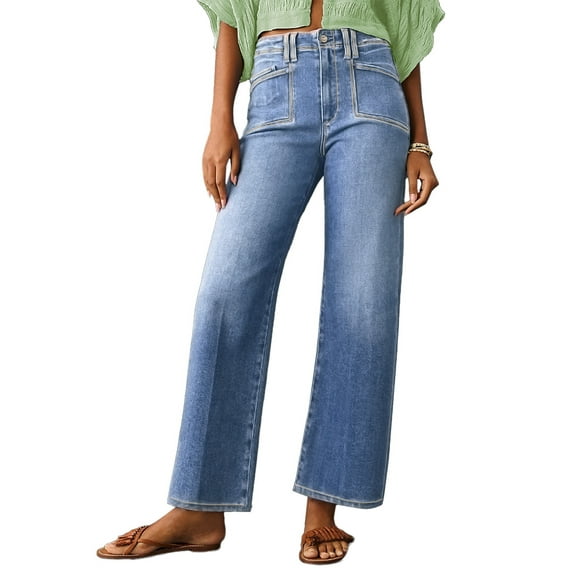 DOKOTOO Women's High Waisted Wide Leg Jeans Stretchy Boyfriend Fit Trendy Fashion Ultra Comfort Big Pockets