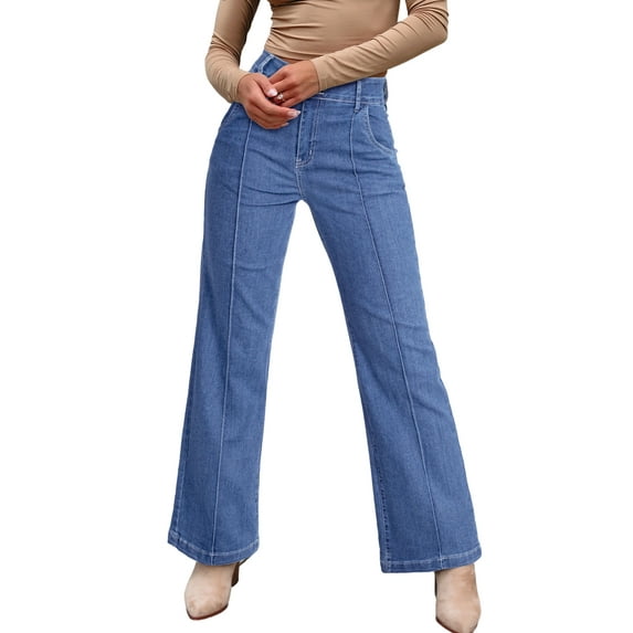 DOKOTOO Women's Wide Leg Jeans High Waisted Stretchy Jeans Loose Denim Pants with Pockets