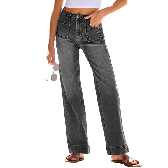 DOKOTOO Women's Wide Leg Jeans High Waisted Stretchy Straight Leg Denim Pants with Pockets Loose Fit Trendy Jeans for Casual (Sizes 4-18)