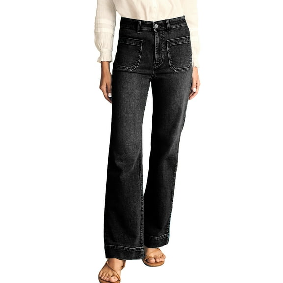 DOKOTOO Women's Wide Leg Jeans High Waisted Stretchy Straight Leg Denim Pants with Pockets Loose Fit Trendy Jeans for Casual (Sizes 4-18)