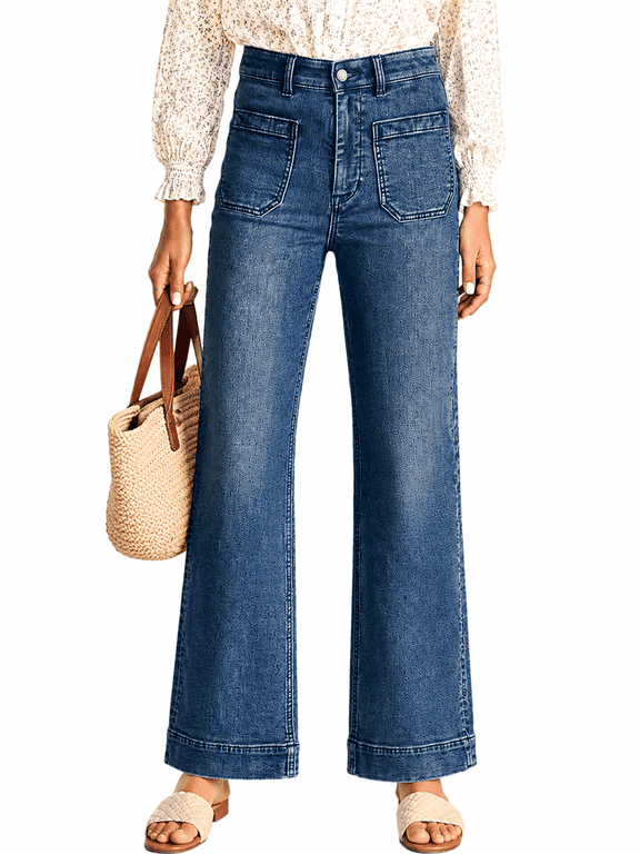 Women's Wide Leg Jeans High Waisted Stretchy Straight Leg Denim Pants with Pockets Loose Fit Trendy Jeans for Casual (Sizes 4-18)