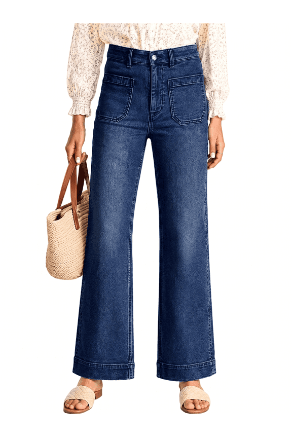 Women's Wide Leg Jeans High Waisted Stretchy Straight Leg Denim Pants with Pockets Loose Fit Trendy Jeans for Casual (Sizes 4-18)