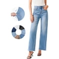 thumbnail image 1 of DOKOTOO Women's Wide Leg Jeans Summer Casual High Waisted Strechy Raw Hem Frayed Hem Boyfriend Denim Pants, 1 of 10