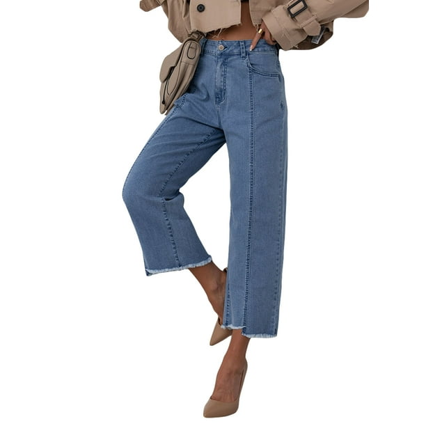 DOKOTOO Women's Wide Leg Jeans Trendy High Rise Loose Jeans Frayed