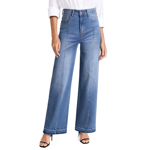 DOKOTOO Women's Wide Leg Jeans Trendy High Waist Center-Seam Straight Leg Baggy Loose Boyfriend Stretchy Denim Pants