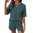 thumbnail image 1 of DOKOTOO Womens 2 Piece Outfits Casual Plaid Short Sets Lounge Beach Travel Short Sleeve Round Neck Tops Match High Waisted Shorts Summer Outfits, 1 of 8