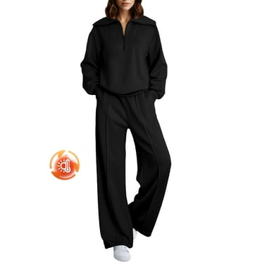 DOKOTOO Womens Sweatsuits 2 Piece Sets Oversized Fleece Lining Half Zip Sweatshirt Matching Wide Leg Sweatpants Tracksuits Lounge Set