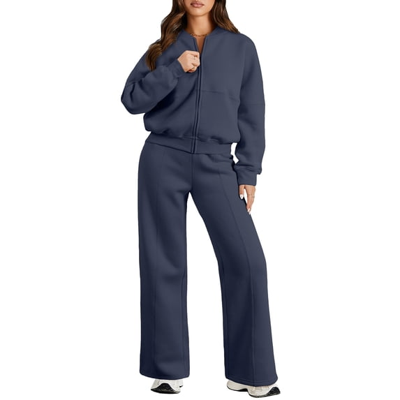 DOKOTOO Womens Sweatsuits 2 Piece Outfits Oversized Fleece Zip up Long Sleeve Sweatshirt with Wide Leg Sweatpants Tracksuit Lounge Sets
