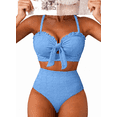 thumbnail image 1 of DOKOTOO Women Swimsuit High Waisted Bikini Sets Tummy Control Swim Suits Textured Two Piece Bathing Suit Bow Front Swimwear Beachwear Summer Vacation S-2XL, 1 of 10