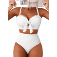 thumbnail image 1 of DOKOTOO Swimsuit Women High Waisted Bikini Sets 2 Piece Textured Swimming Suits Bow Front Bathing Swim Suit Swimwear S-2XL, 1 of 10