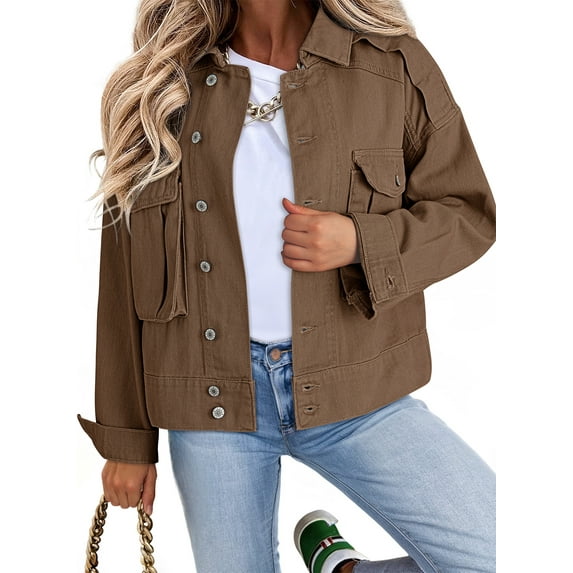 DOKOTOO Womens Cargo Jean Jacket Cropped Button Spring Fashion Coat