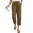 thumbnail image 1 of DOKOTOO Womens Casual Crochet Lace Pants Drawstring Elastic Waist Cropped Pants Lightweight Straight Leg Trousers with Pockets, 1 of 10