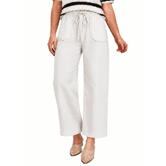DOKOTOO Womens Casual Elastic Waist Drawstring Pants Lightweight Lace Straight Leg Pants Trousers with Pockets