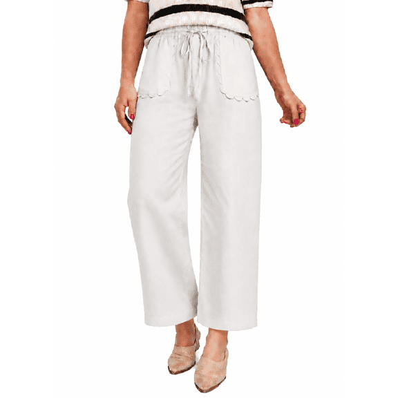 DOKOTOO Womens Casual Elastic Waist Drawstring Pants Lightweight Lace Straight Leg Pants Trousers with Pockets