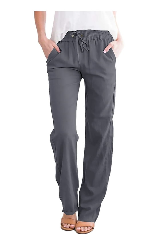 Womens Drawstring Elastic Waist Casual Pants Solid Color Trousers with Pockets