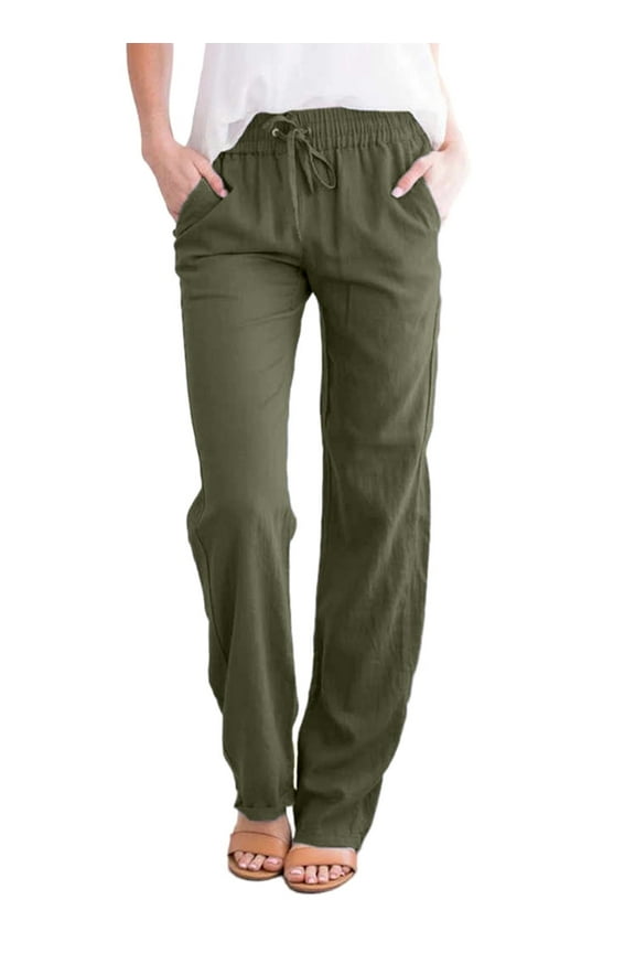 Womens Drawstring Elastic Waist Casual Pants Solid Color Trousers with Pockets