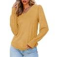 thumbnail image 1 of DOKOTOO Womens Casual Shirred Shoulders Knit Tops V Neck Long Sleeve Solid Color Loose Blouses, 1 of 5