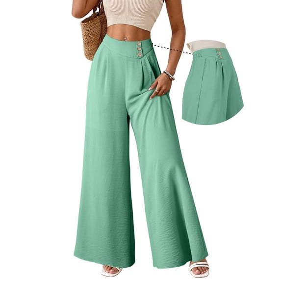 DOKOTOO Womens Casual Wide Leg Pants High Waisted Button Pleated Business Work Trousers Flowy Beach Palazzo Pants
